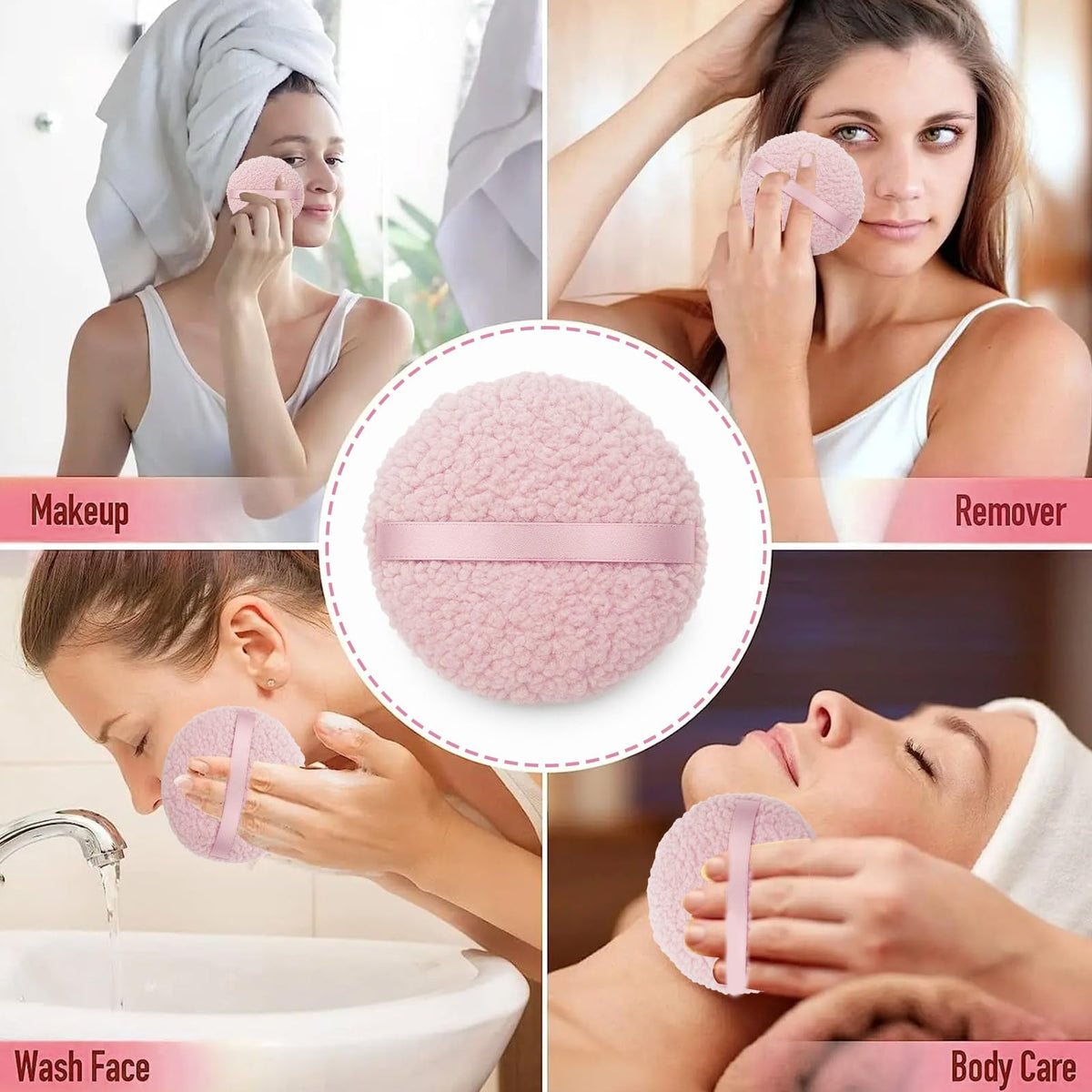 YONEEKSS Large Puff for Body Powder，Oversized Dust Puffs and Container for Women, 6in x 3in Extra Soft Pink Powder Dusting Puffs