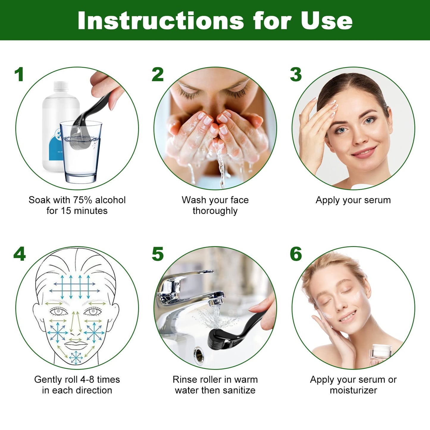 URAQT Derma Roller, 0.5mm Beard Roller, 540 Titanium Micro Needling Rollers for Men and Women, Beard Growth Rollers for Stimulate Hair Growth, Facial Skin Care, Scar Removal