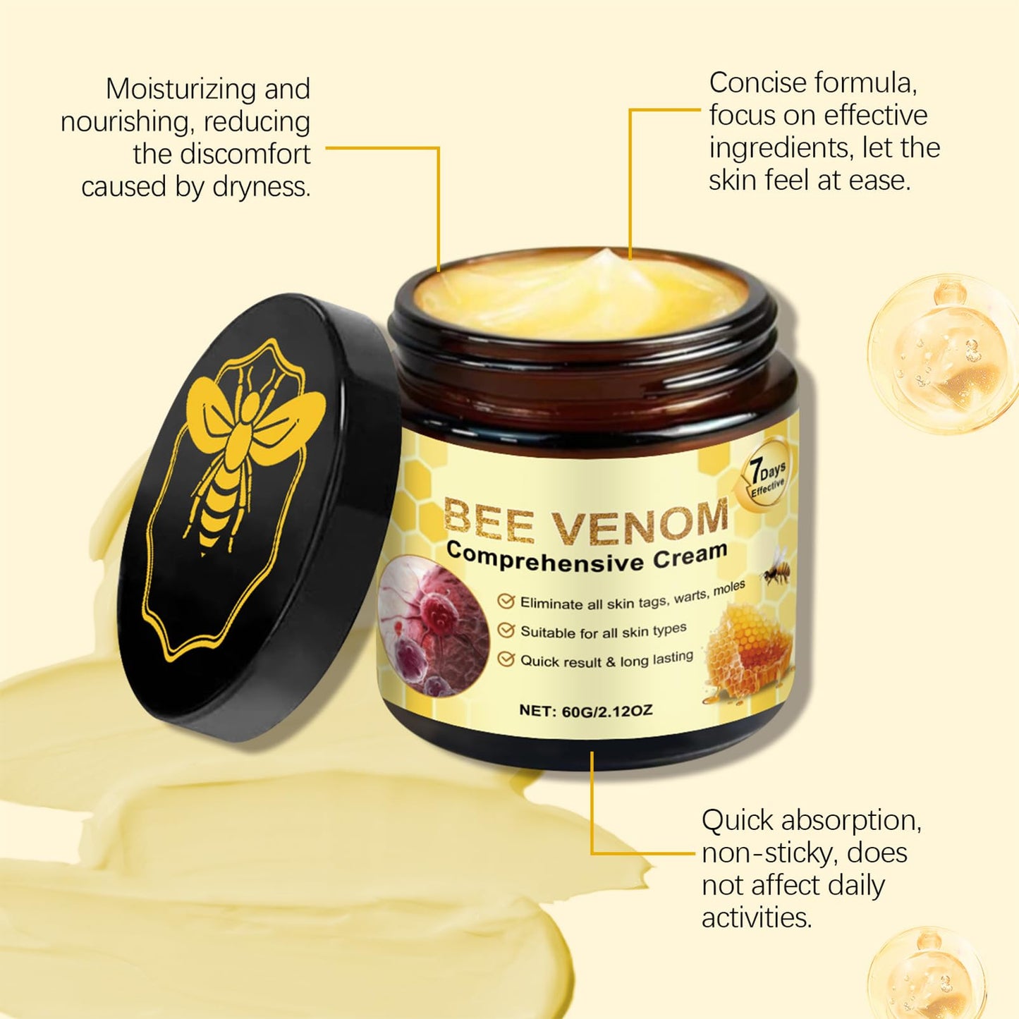 CrownLite Bee Venom Comprehensive Cream, Bee Venom Skin Restoration Cream, Moisturize and Lift 3 in 1, Professional Skin Care, Deeply Reduces Wrinkles, Suitable for All Skin Types