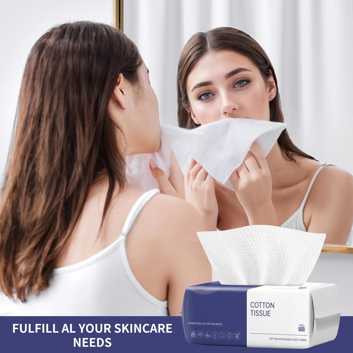 BODFPPC Disposable Face Towel, 100 Count Face Towels for Washing Soft Cotton Dry Wipes Facial Cloths Towelettes for Washing and Drying, Facial Tissue for Cleansing, Skincare and Makeup Remover