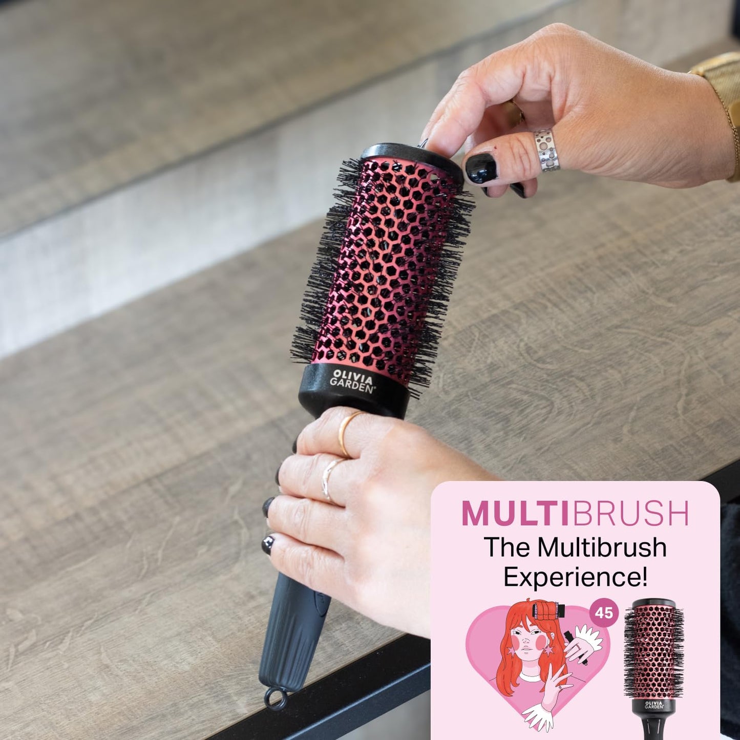 Olivia Garden Multibrush Curlers Kit - Size 45-4 Barrels of the Same Size & 1 Handle - Leave-In Barrels perfect for Curls and Volume