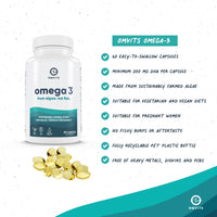 Omvits Vegan Omega 3 DHA from Algae Oil 1000mg - 60 Softgel Capsules with Vitamin E - Sustainable Algal Alternative to Fish Oil - Vegetarian Essential Fatty Acids - Supports Heart, Brain & Eyes