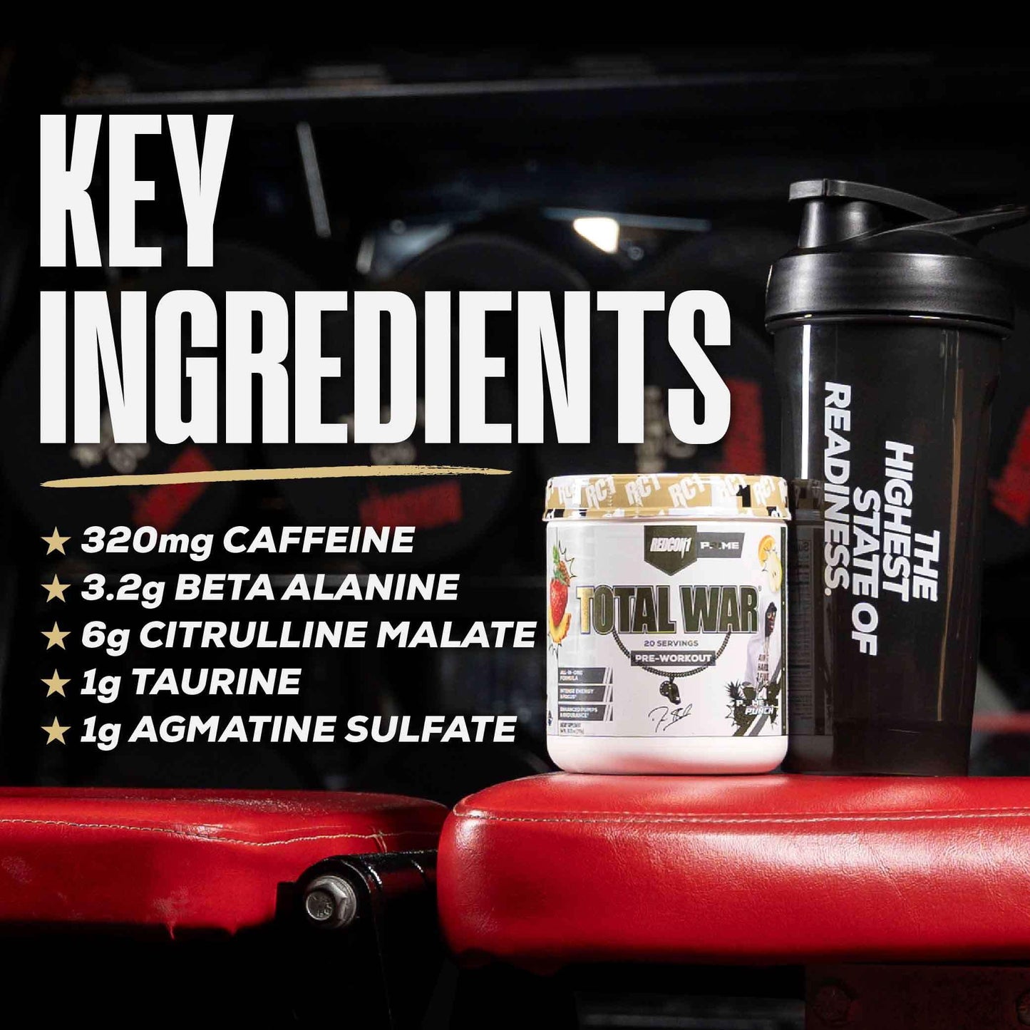 REDCON1 Pre Workout Powder for Men & Women - Total War - All-in-One Preworkout with Beta Alanine & Citruline Malate to Support Energy & Endurance - Prime Time Punch (20 Servings)