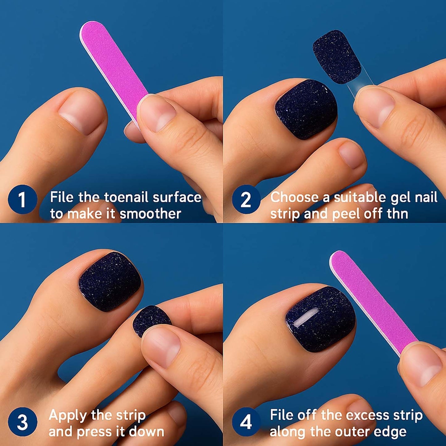 Generic Dark Blue Glitter Gel Starry Sparkle False Toenails - Short Square Full Coverage Press On Pedicure Set In 12 Sizes For Women, Elegant Glamorous Solution For Everyday Wear And Special Occasions