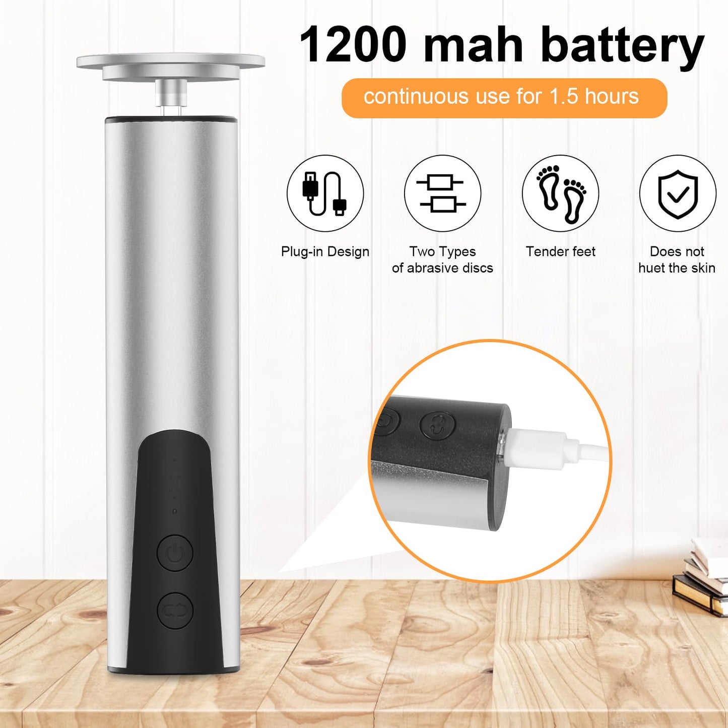 jianyana Jianyana 2 in 1 Electric Foot File, 6-Speed Pedicure Sets for Feet Electric Foot File Hard Skin Remover for Dry Dead Hard Skin Feet Callus Remover for Feet Care Exfoliator (Silver)