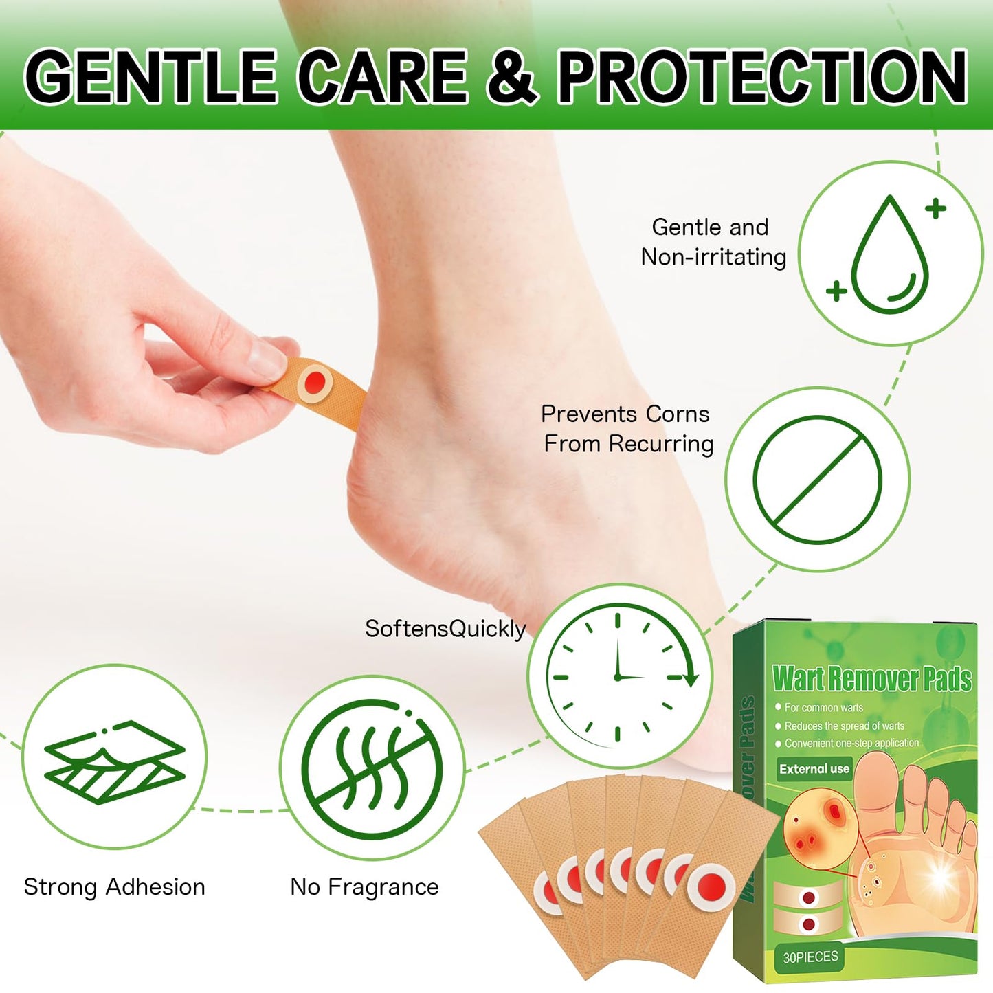 Soneat Wart Remover, 30pcs Verruca Treatment, Plantar Wart Remover for Hands, Feet, Effective Deep Verruca Removal Pads Patches, Pain Relief, Non-irritating Wart Treatment for Adults