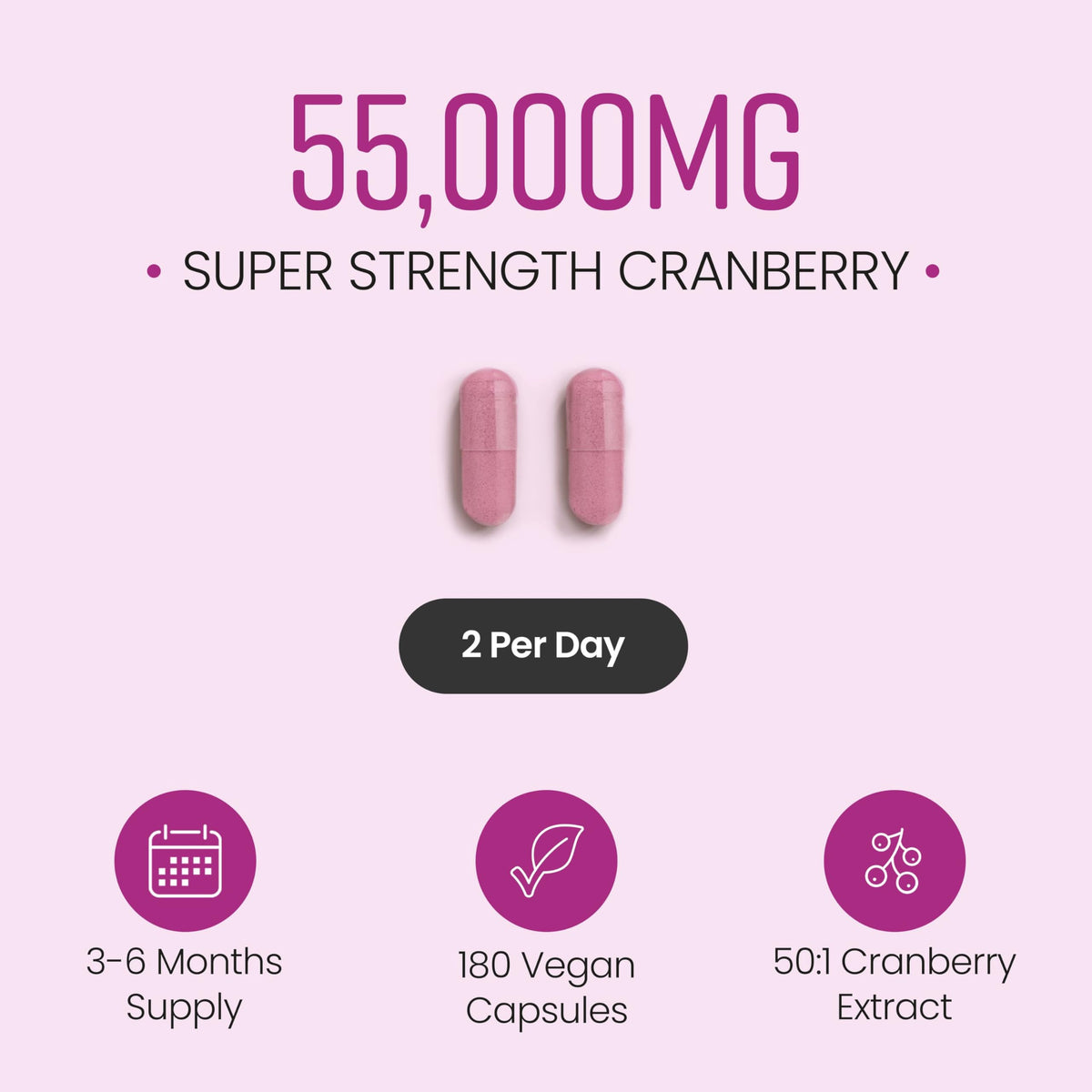 VitaBright Cranberry Tablets with Natural D-Mannose | 55,000mg | 180 Capsules | 3 Month Supply | Cranberry Supplements for Women with Vitamin C | No Added Sugar | High Strength Extract