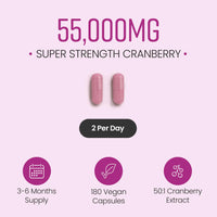 VitaBright Cranberry Tablets with Natural D-Mannose | 55,000mg | 180 Capsules | 3 Month Supply | Cranberry Supplements for Women with Vitamin C | No Added Sugar | High Strength Extract