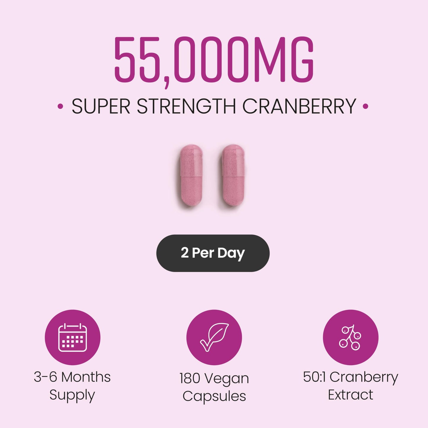 VitaBright Cranberry Tablets with Natural D-Mannose | 55,000mg | 180 Capsules | 3 Month Supply | Cranberry Supplements for Women with Vitamin C | No Added Sugar | High Strength Extract
