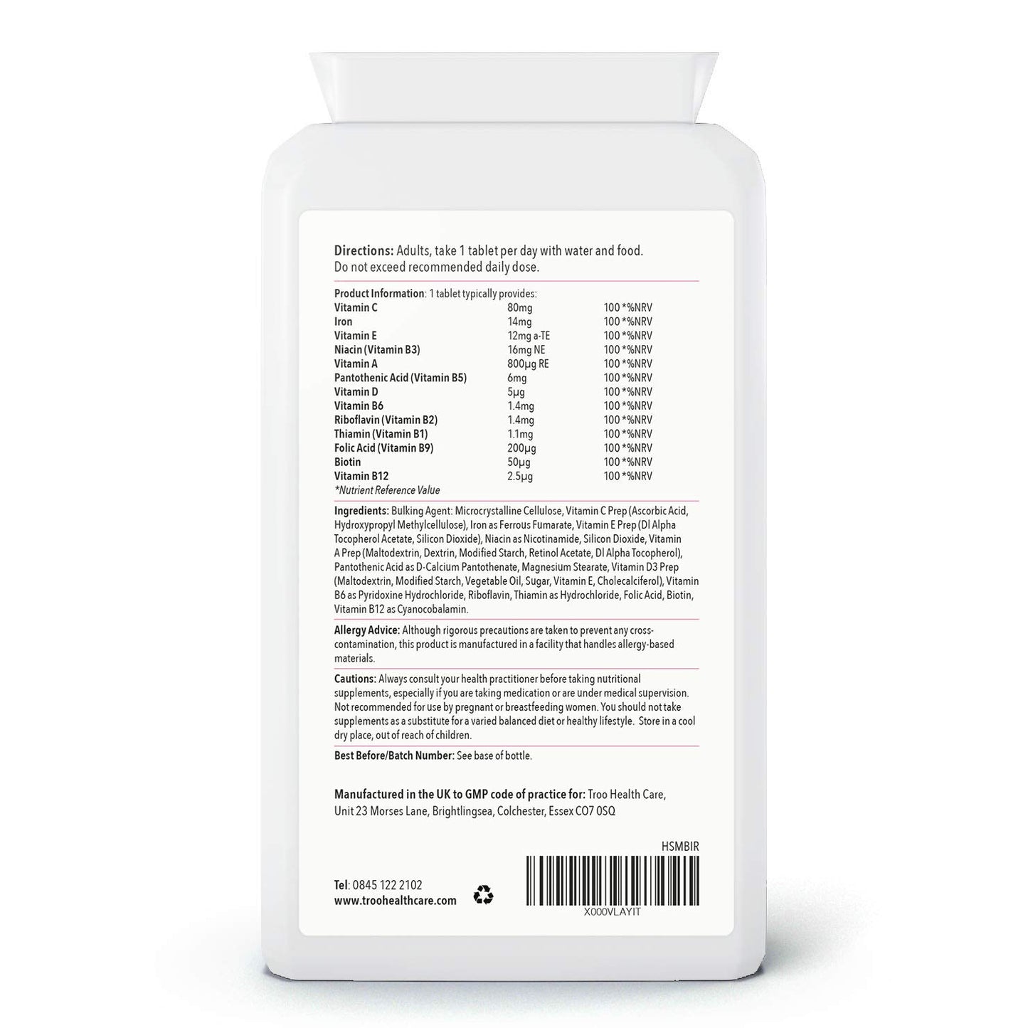 Multi Vitamins with Iron Supplement - 180 Tablets - Daily One A Day Multivitamin with Vitamin C, B, A and D – Immune Support Suitable for Men and Women - UK Manufactured to GMP Standards