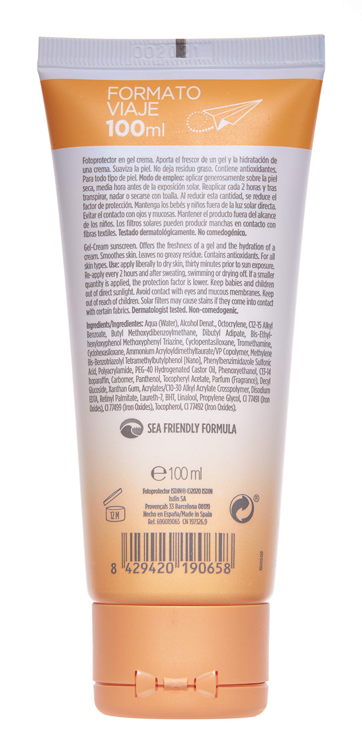 ISDIN Fotoprotector Gel Cream SPF 50 (100ml), Refreshing and hydrating Sun Cream, Rapid Absorption, Water Resistant