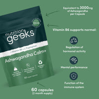 Nutrition Geeks Ashwagandha KSM 66 Complex – 3000mg Enhanced with L-Tryptophan & Vitamin B6 (2 Month Supply) – Ashwagandha High Strength Capsules with 250mg Extract (Not Gummies or Powder) - Vegan, UK Made