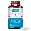Myo Inostiol & D Chiro Inositol Supplement 150 Capsules - PCOS & Hormonal Balance Support - Enriched with Folic Acid, Vitamin B6 & Chromium - High Strength Vegan Capsules from Raibu