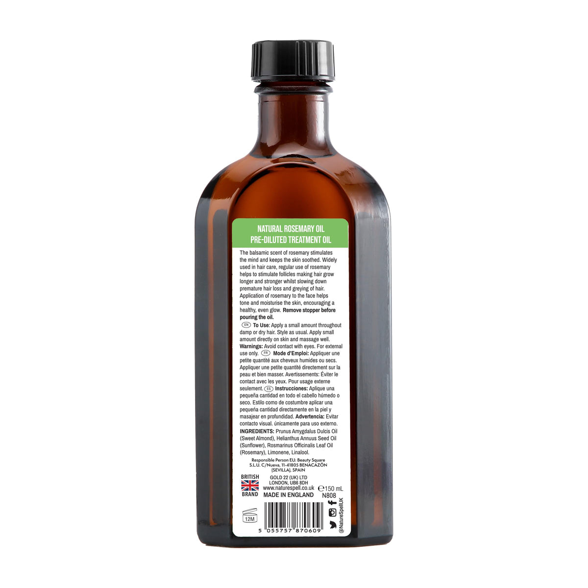 Nature Spell Rosemary Oil for Hair Growth, Pre-Diluted Scalp Oil, Stimulates Growth, Strengthens Dry and Damaged Strands, Nourishes Split Ends, Colour Safe, For All Hair Types, Vegan, 150 ml