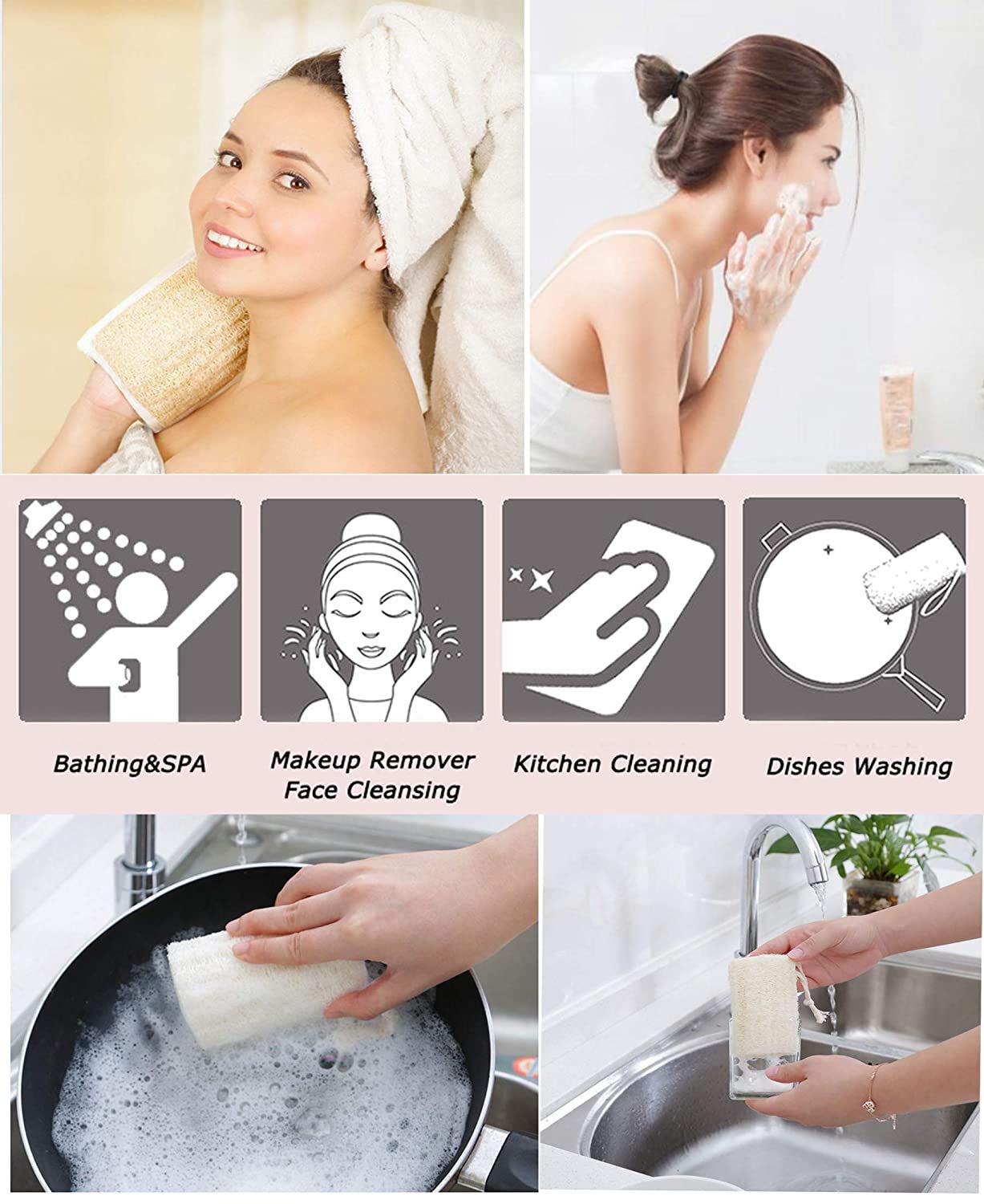 SINOFO 6 pack Natural Loofah Sponges Biodegradable Body Scrubbers, Exfoliating Loofah Bath Sponge Buff Away Dead Skin Smoother Great for Shower Scrubbing and Kitchen Cleaning (4 inch) (6 Pack-b)