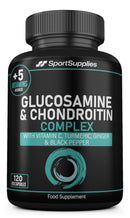 SS Sport Supplies Glucosamine and Chondroitin High Strength Plus 5 Vitamins - 120 Complex Capsules 1,000mg (Providing 530mg Base) - Chondroitin 200mg - Added Turmeric, Ginger, Black Pepper, Vitamin C, B6, B1, D3 & B12