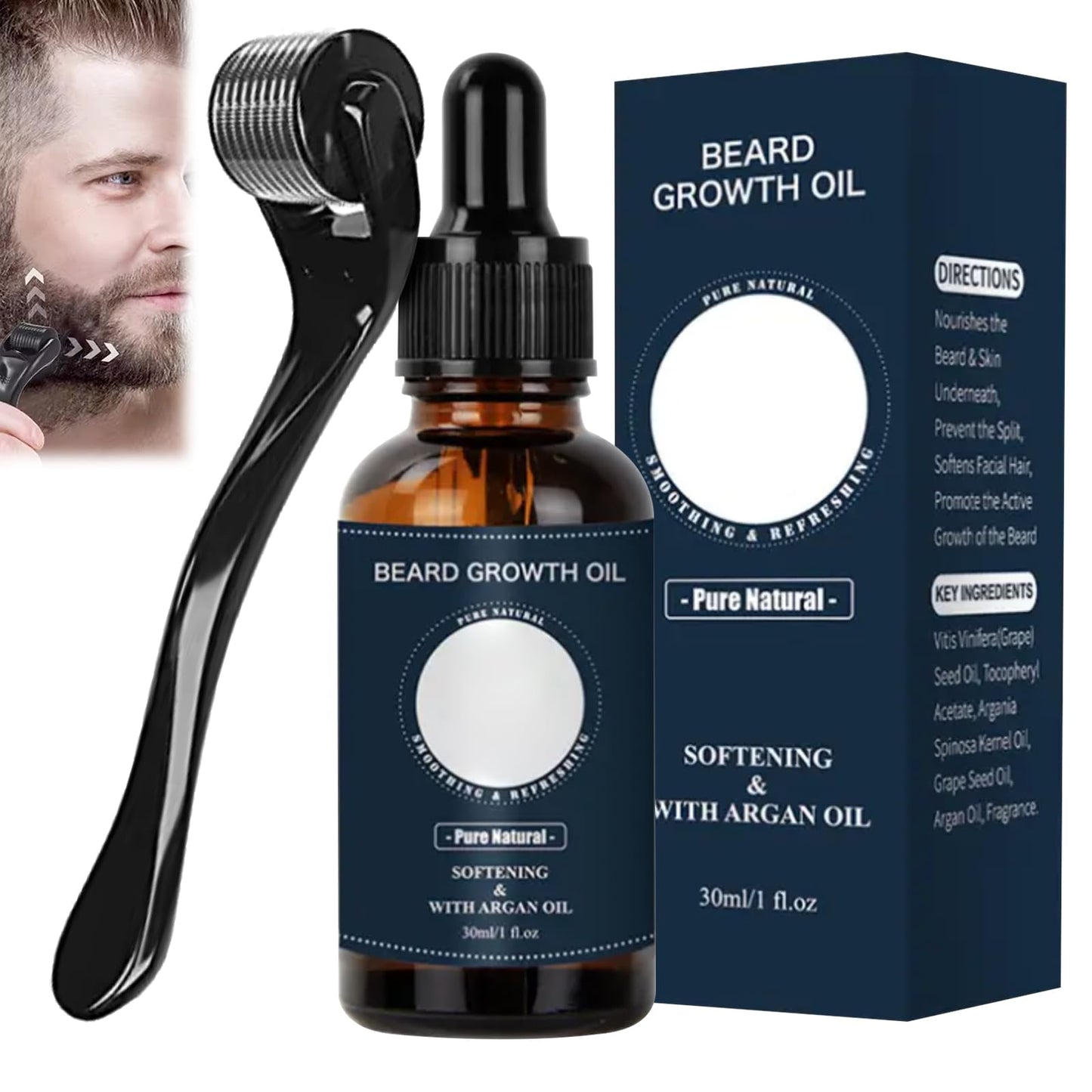 Ninnyi Beard Grooming Care Kit for Men, Beard Oil Roller for Growth