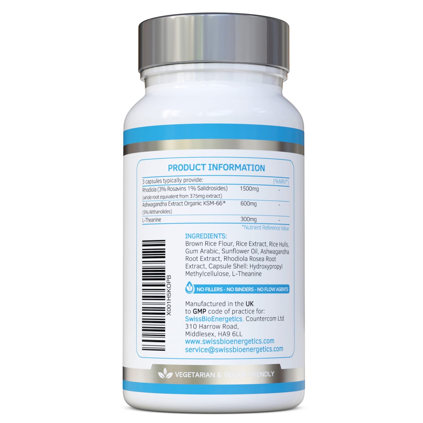 Rhodiola & Ashwagandha with L-Theanine - Award Winning Ashwagandha KSM-66 600mg & 1500mg Rhodiola (3% Rosavins - 1% Salidrosides) whole root equivalent- adaptogen combo- No artificial fillers- UK Made