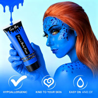 Go Ho Blue Cream Face Body Paint(2.37oz,70ml),Water Based Face Paint,Blue Makeup Face Painting for SFX Cosplay Costumes Festivals Halloween Makeup