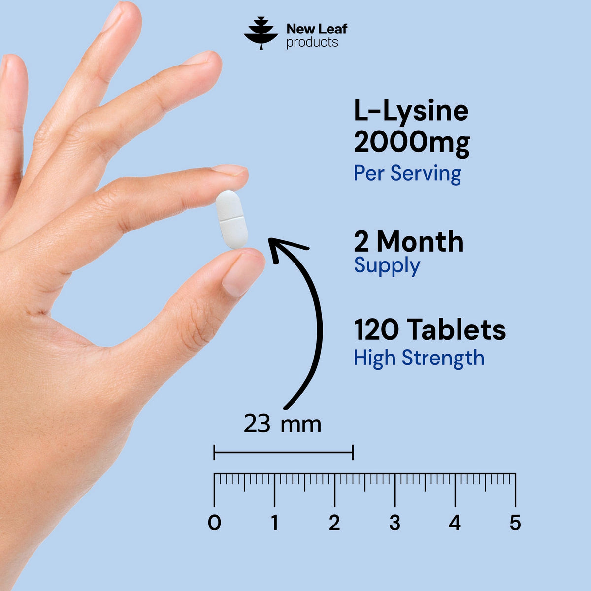 NEW LEAF PRODUCTS L-Lysine Tablets 2000mg - High Strength Lysine Nutritional Supplements - Essential Amino Acid L Lysine - 120 Vegan Lysine Tablets 2 Month Supply Made in The UK By New Leaf