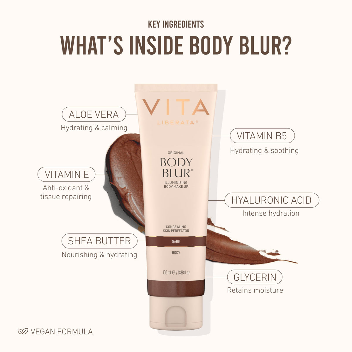 VITA LIBERATA Body Blur Dark 100ml & Mitt Bundle, Leg & Body Makeup, Skin Perfector, Wash Off Instant Tan, Streak Free Application Mitt, Water Resistant, Disguise Imperfections