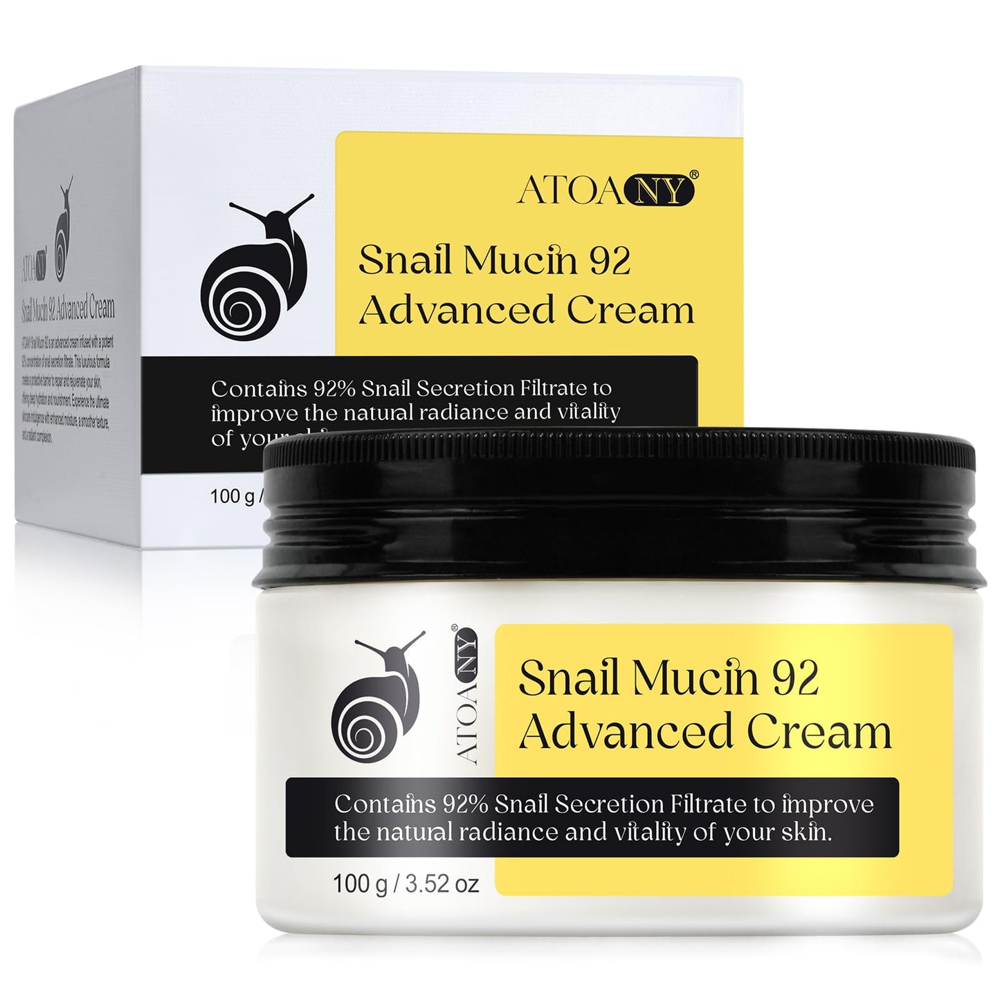 Snail Mucin 92% Advanced Cream Face Moisturizer, Deep Hydration & Nourishment Repair Cream, Advanced Cream for Dry & Sensitive Skin, Face & Neck Cream for All Skin Types, 100g / 3.52oz