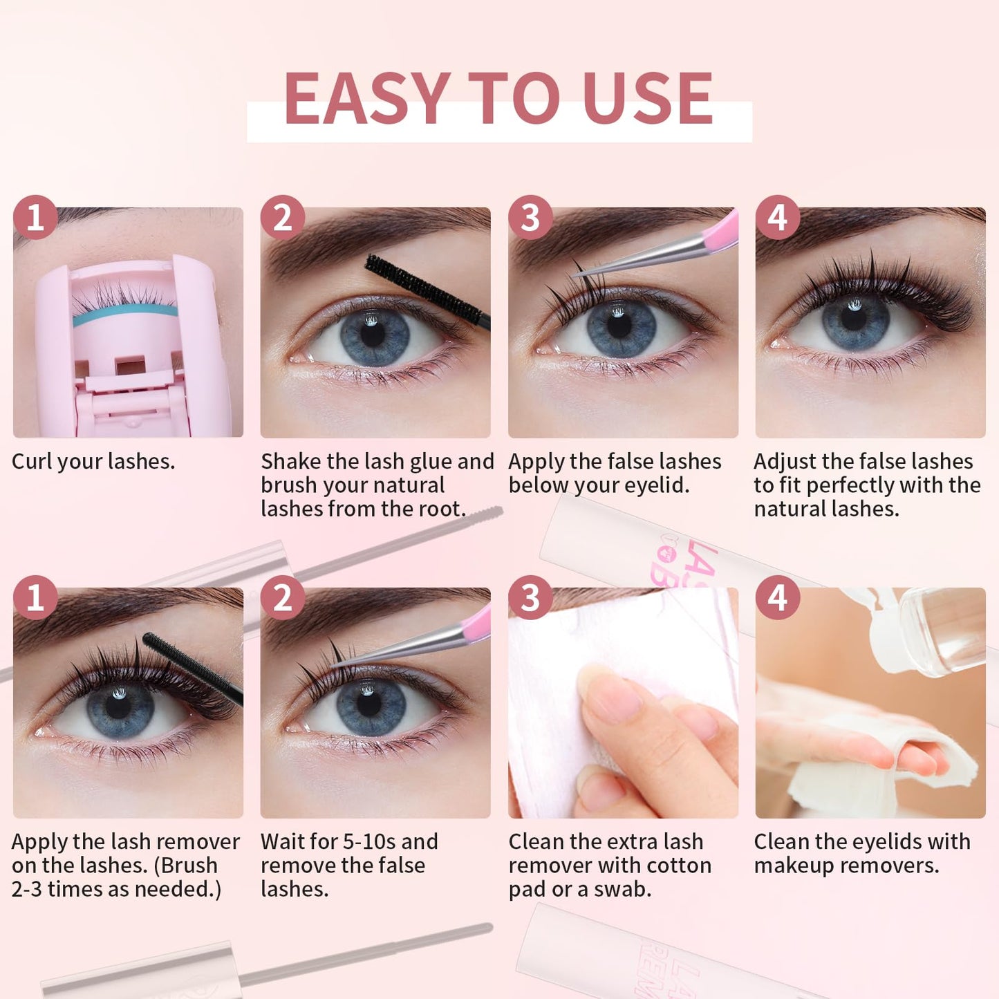 MLEN DIARY Mlen Diary Lashes Clusters, 132pcs 9-12mm False Lashes With Lash Bond and Seal Remover, Tweezers,Individual D Curl Manga Cluster Lashes, Natural Look DIY Eyelash Extension Kit