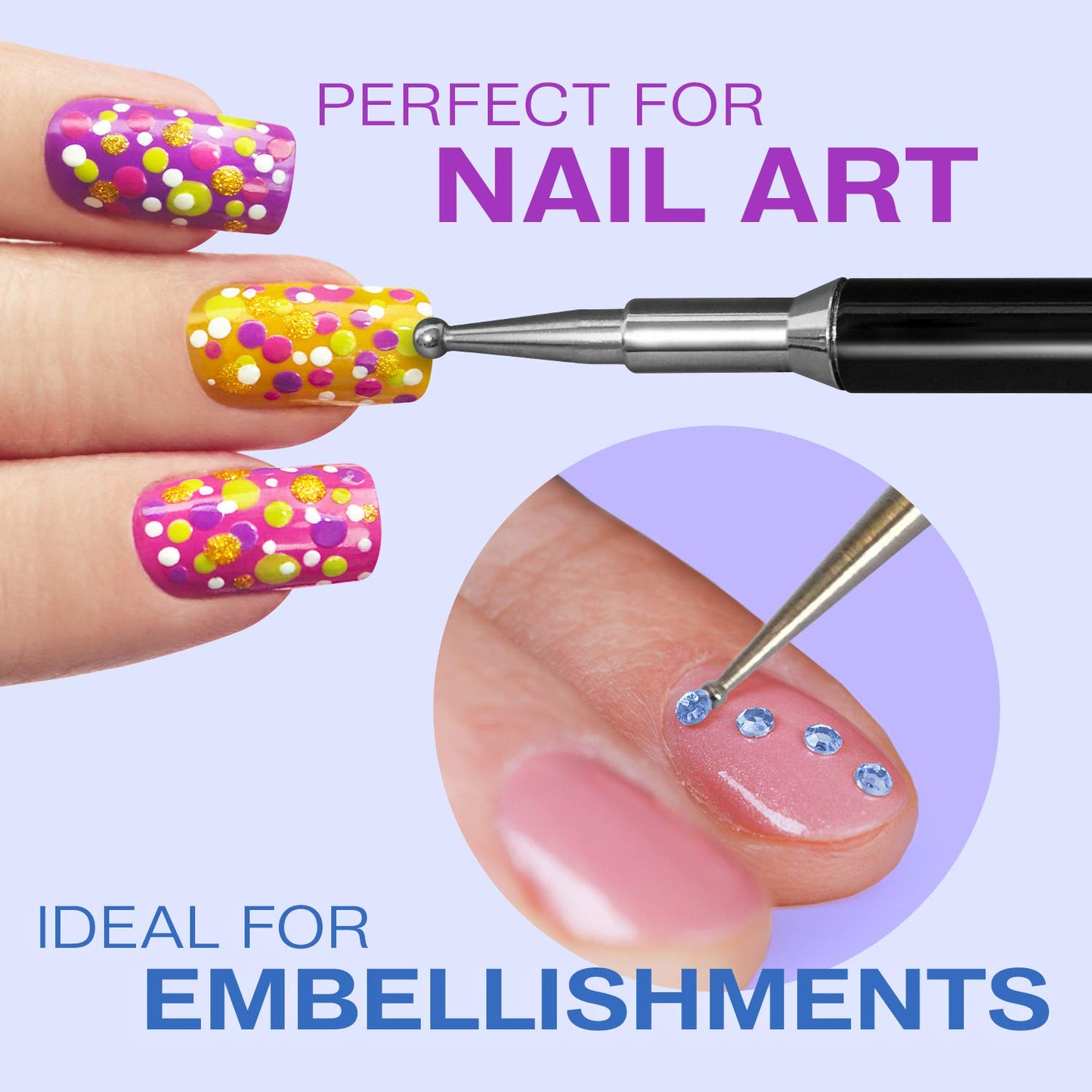 Mylee Dotting Nail Art Tool – Easy Application of Gems, Decals & Crystals, Professional Quality Manicure Accessory, Ideal for Gel Polish Decoration & Dot Design, Dual Ended for Fine Detailing