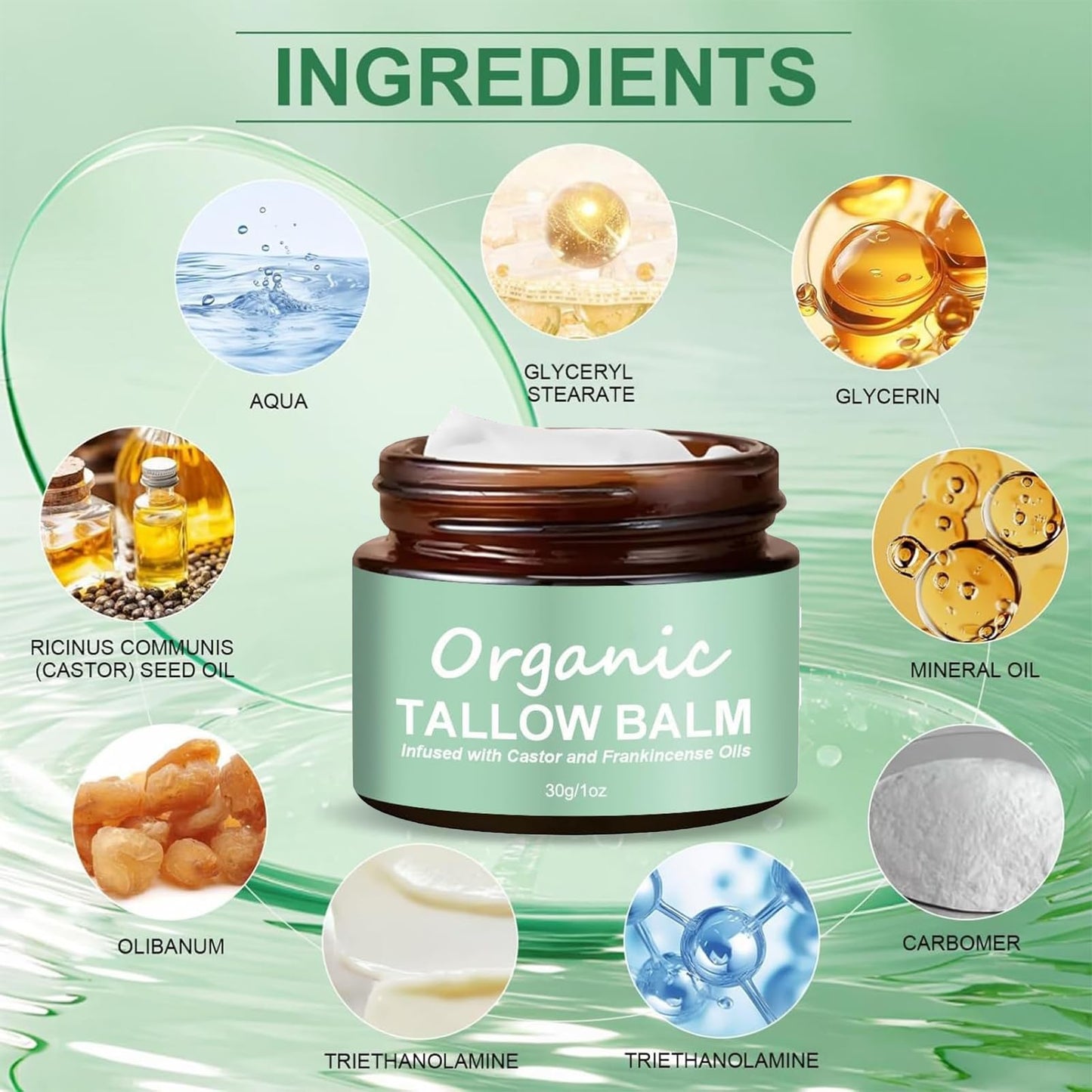 Generic Grass-fed Tallow with Frankincense Oil & Castor Oil,Organic Beef Tallow,Tallow Face Cream,Organic Tallow Moisturizer for Skin,30G