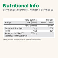 Nutriburst 300mg Ashwagandha + Vitamin B5 & Iodine - Herbal Adaptogen Reduce Tiredness & Fatigue, Supports Mental Performance - Vegan, Sugar Free Supplement - 60 Gummies - 1 Month Supply