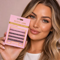 TUTU LASH After Dark Black Cluster Lashes – 48 DIY Individual Lash Clusters – 8mm, 10mm, 12mm & 14mm – Clear Band – Lightweight Reusable False Eyelashes – Glamorous Look