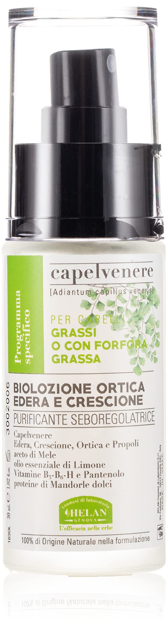 Helan Capelvenere - Nettle, Ivy & Watercress Hair Lotion with Vitamin B & Sweet Almond Proteins, Scalp Treatment against Irritation & Itching, Sebum-Regulating, Vegan Hair Care - Made in Italy, 30 ml