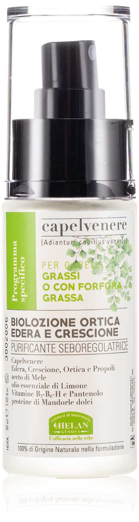 Helan Capelvenere - Nettle, Ivy & Watercress Hair Lotion with Vitamin B & Sweet Almond Proteins, Scalp Treatment against Irritation & Itching, Sebum-Regulating, Vegan Hair Care - Made in Italy, 30 ml
