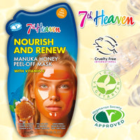 7th Heaven Manuka Honey Peel Off Face Mask with Vitamin E, Pack of 6 - Nourish and Renew - All Skin Types