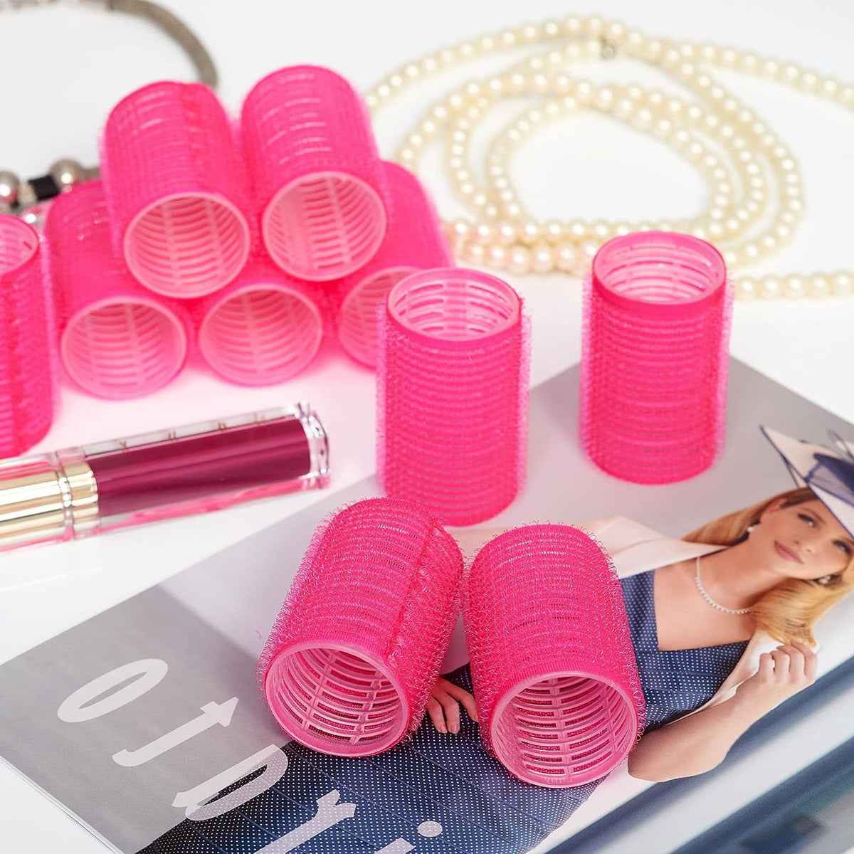 LIDOUK Hair Rollers Self Holding Rollers Gripping Sticky Rollers Self Grip Salon Hairdressing Curlers DIY Curling Tool（10 Packs）pink