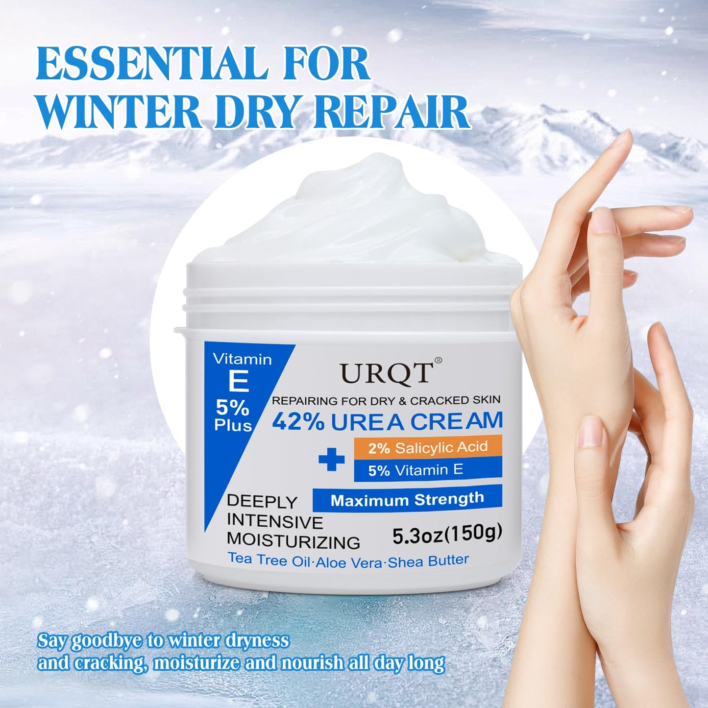 HOPHAT 42% Urea Cream with 2% Salicylic Acid & 5% Vitamin E - Intensive Moisturizer Foot & Hand Repair Cream for Dry, Cracked Skin - 150g