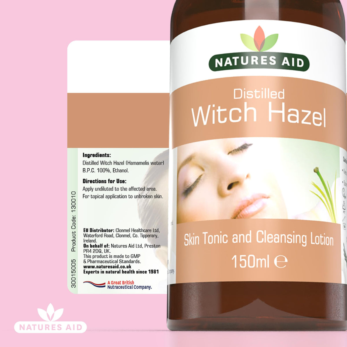 Natures Aid Distilled Witch Hazel 150ml - Natural Skin Care - Gentle Astringent Hydrates & Cleanses, Soothes Irritation - Promotes Healthy Skin Tone - Vegan, Gluten Free, Non-GMO - Anti-inflammatory