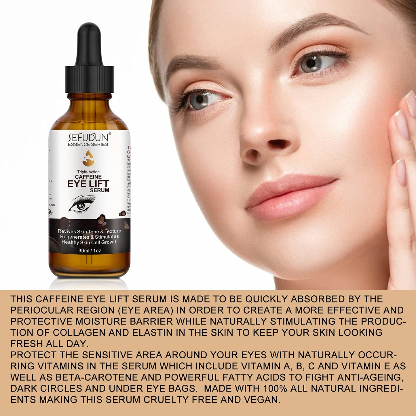 Caffeine Eye Serum ,Anti Aging Serum with EGCG,Vitamin C,Hyaluronic Acid,Collagen,Caffeine Eye Lift Serum-Reduces Puffiness, Dark Circles Under Eye Bags, Wrinkles (Caffeine eye serum)