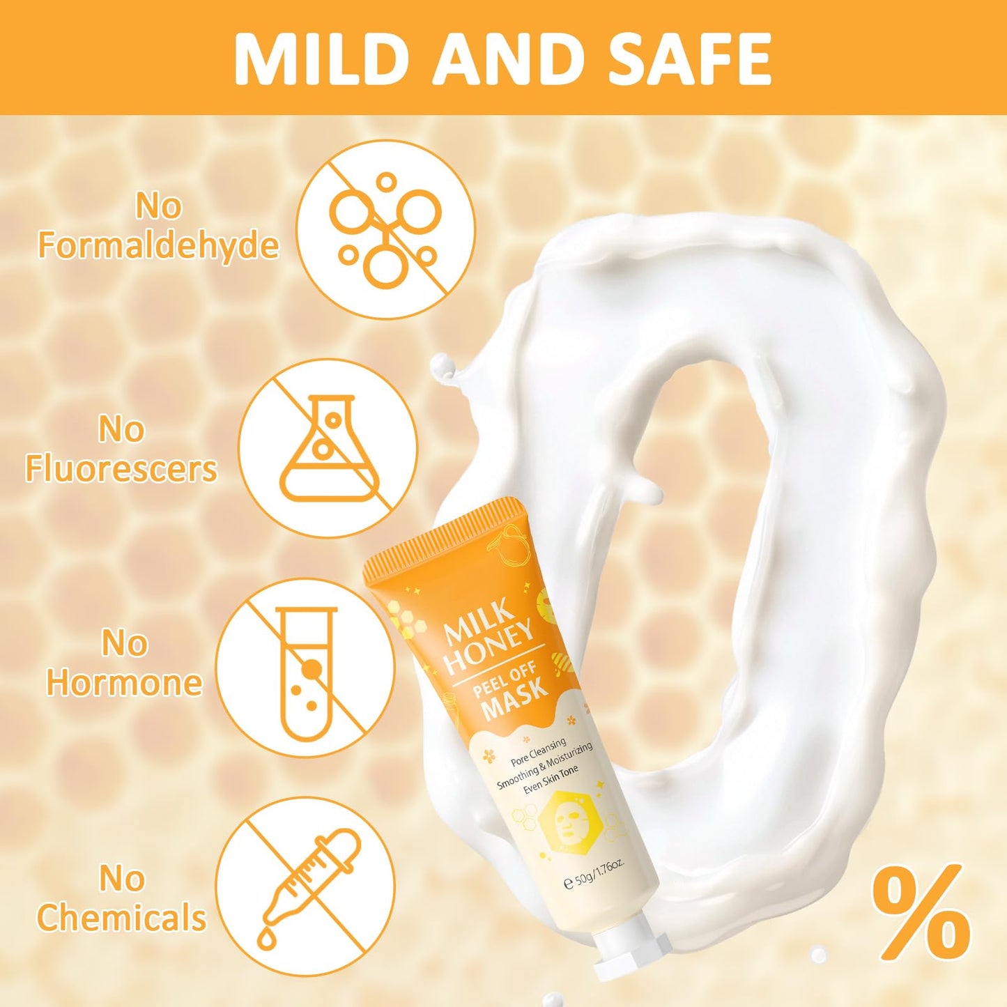 GMHLLES Honey Tearing Mask, Peel off Mask with Natural Propolis, Skin Clean Pores Shrink, Hydrating and Moisturizing, Reduces Fine Lines & Wrinkles（50g 2PCS）