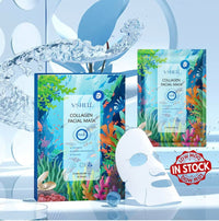 VSHELL Collagen Face Sheet Mask, Set of 10 - Hydrating Beauty Skincare with Hyaluronic Acid for Women and Men - Moisturising Anti Aging Facial Treatment - Ideal for Sensitive Skin