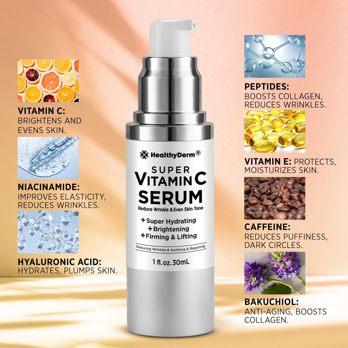 Women's Super Vitamin Face Serum: Anti Aging Facial Skin Care with Hyaluronic Acid, Niacinamide, Peptides, Vit C, E- Face Cream for Mature Women Over 70 60 50