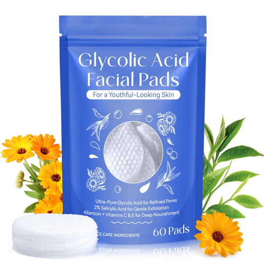 ISBEAUSOLS 60pcs Glycolic Acid Face Pads - Salicylic Acid Face Exfoliator Pad - Gentle Exfoliation Facial Pads - Vitamin C & E for Deep Nourishment Toner Cleansing Wipes
