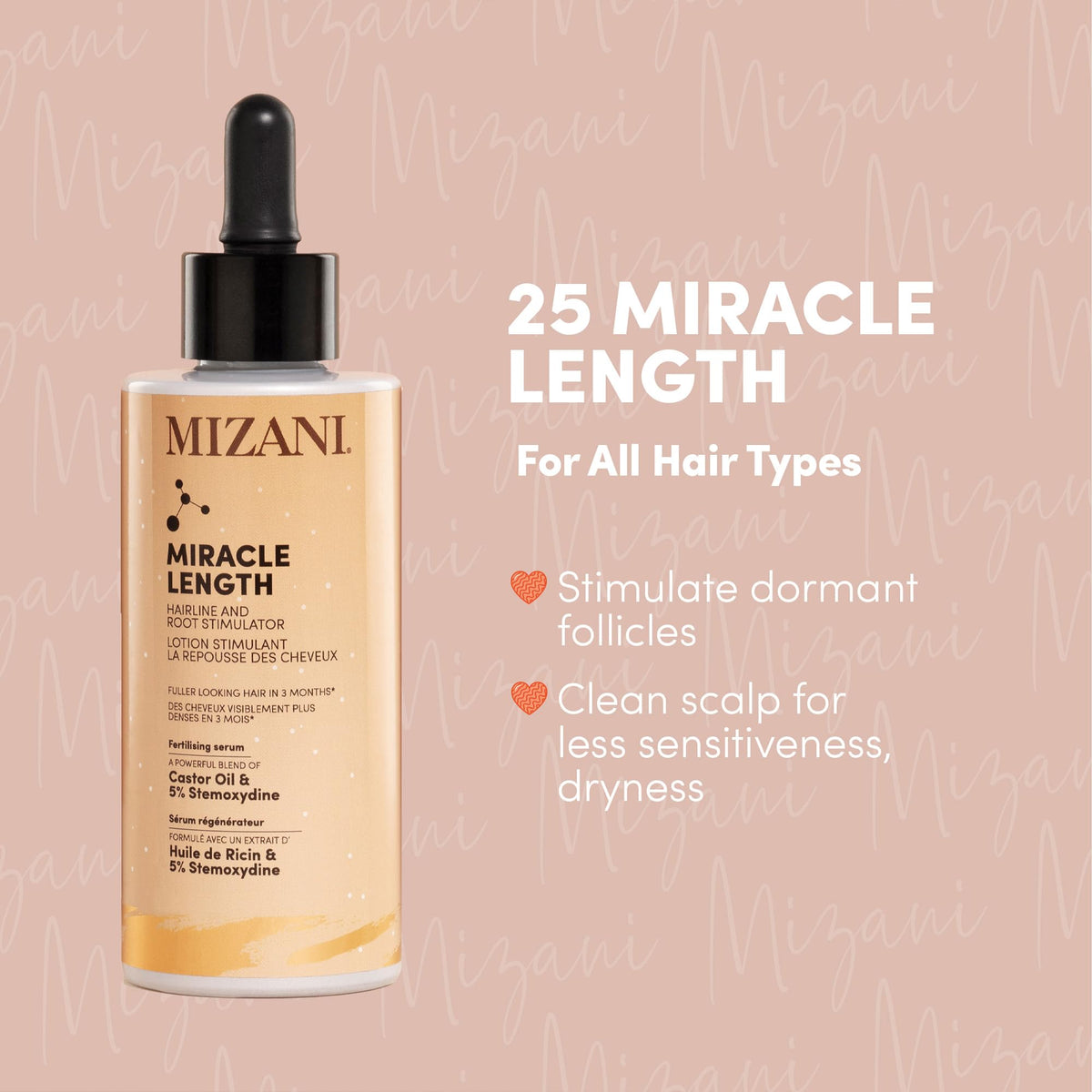 MIZANI Mizani Anti Hair Loss Serum, Strengthening and Thickening Treatment, For Healthier-Looking Hair, Enriched with Castor Oil and Stemoxydine, 25 Miracle Length, 90ml