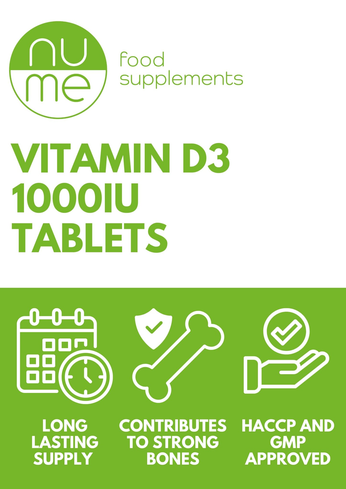 NuMe Supplements Vegetarian Vitamin D3 1000iu - 365 Tablets - Year Supply Optimum Strength Easy to Swallow - UK Made