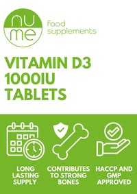 NuMe Supplements Vegetarian Vitamin D3 1000iu - 365 Tablets - Year Supply Optimum Strength Easy to Swallow - UK Made