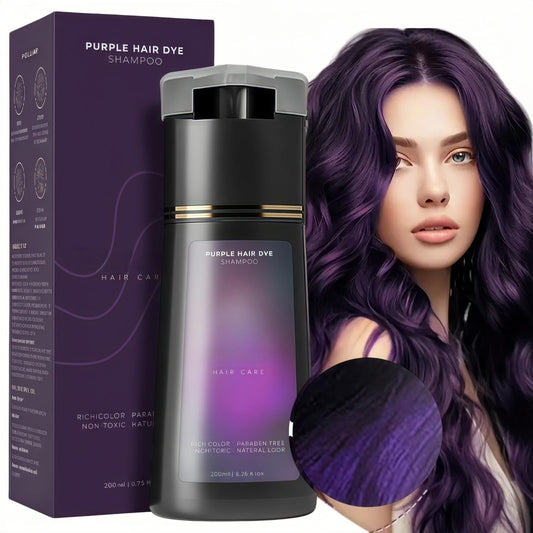 BigyQiu Polar Hair Dye Shampoo,Hair Colour Shampoo Care,Instant Dye Shamp-oo,H-air Dy-e Shamp-oo,Natural Plant Ha-ir Dy-e Sh-ampoo,3 In 1 H-air D-ye Permanent,Colour Sham-poo to Cover Grey Ha-ir,Purple