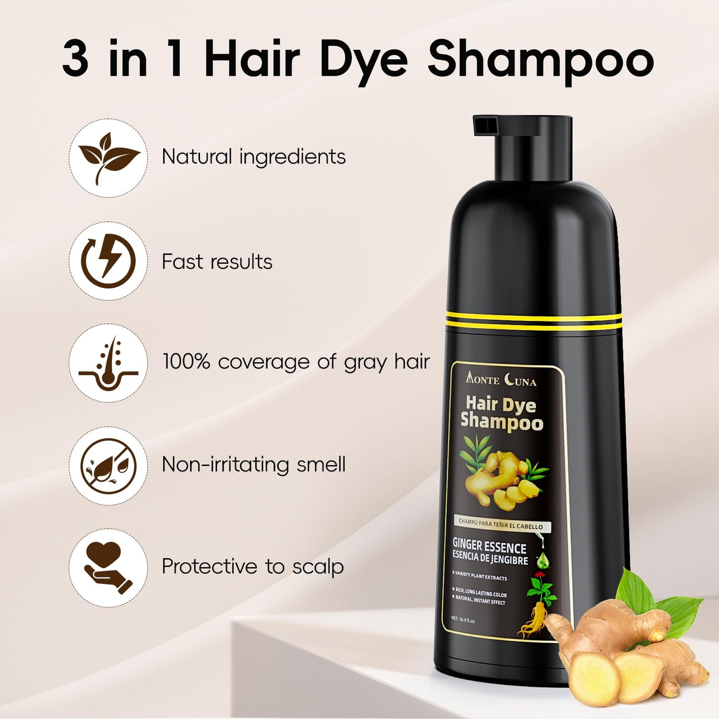 Black Hair Dye Shampoo, Black Hair Dye Shampoo 3-in-1 for Grey Hair, Instant Hair Colour Shampoo for Men and Women, Hair Colour Shampoo, Anti Grey Effect, 500 ml (Chestnut Brown)