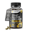 HealthEssent Shilajit Seamoss and Lions Mane Capsules, 11500mg 3-in-1 Brain & Focus Supplement with Ashwagandha & Black Pepper, High Strength Lions Mane Shilajit Blend for Energy & Immunity,120 Vegan Capsules