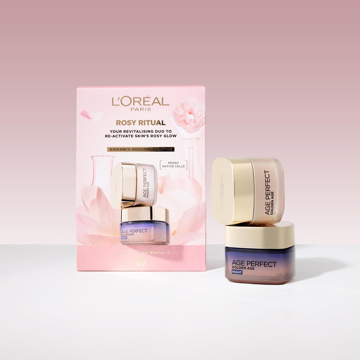 L'Oreal Paris Rosy Glow Ritual Giftset; Day and Night Moisturiser to Deeply Moisturise, Formulated with Peony Native Cells + Calcium B3, Rosy Fortifying Day Cream & Night Cream, Day & Night Routine