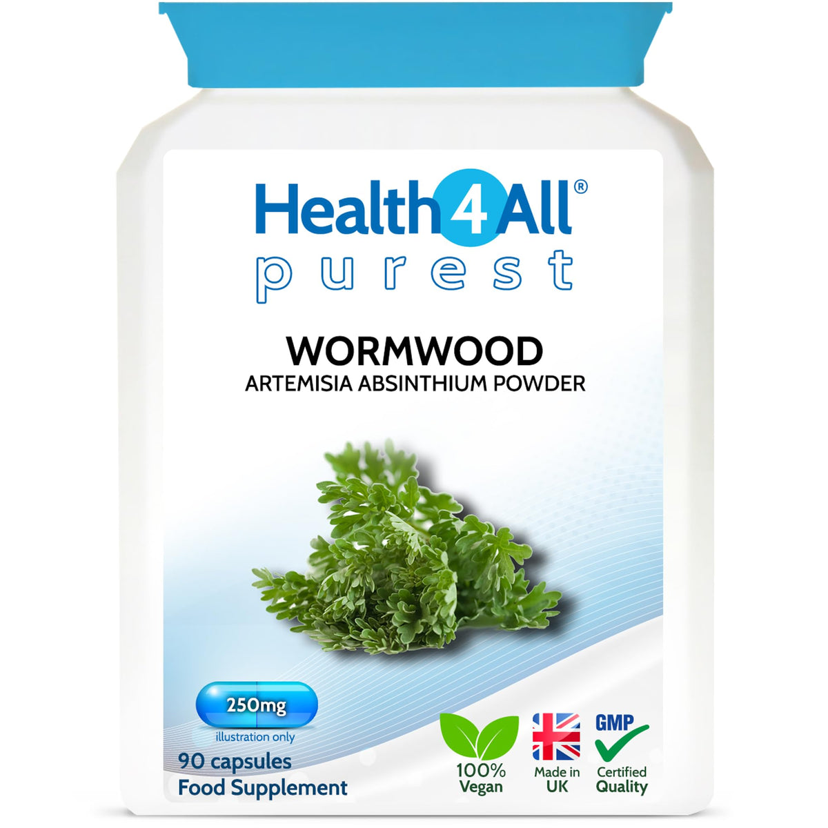 Health4All Wormwood 250mg 90 Vegan Capsules, Purest Artemisia Absinthium Powder